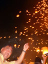 Release of a sky lantern, Loy Krathong Festival