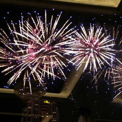 The view of fireworks from Shangri-La Hotel Bangkok