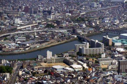 The view of Osaka City from the plane