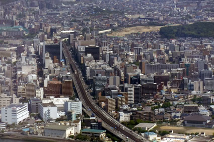 The view of Osaka City from the plane