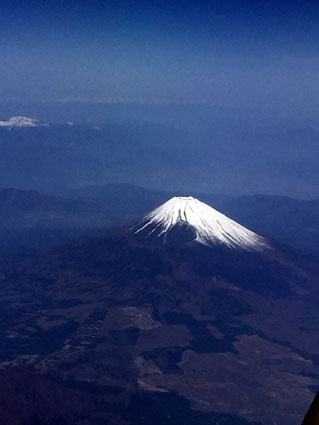 The view of mount Fuji from the plane